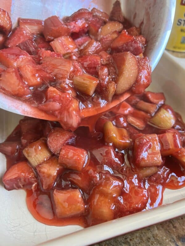 pouring filling into pan