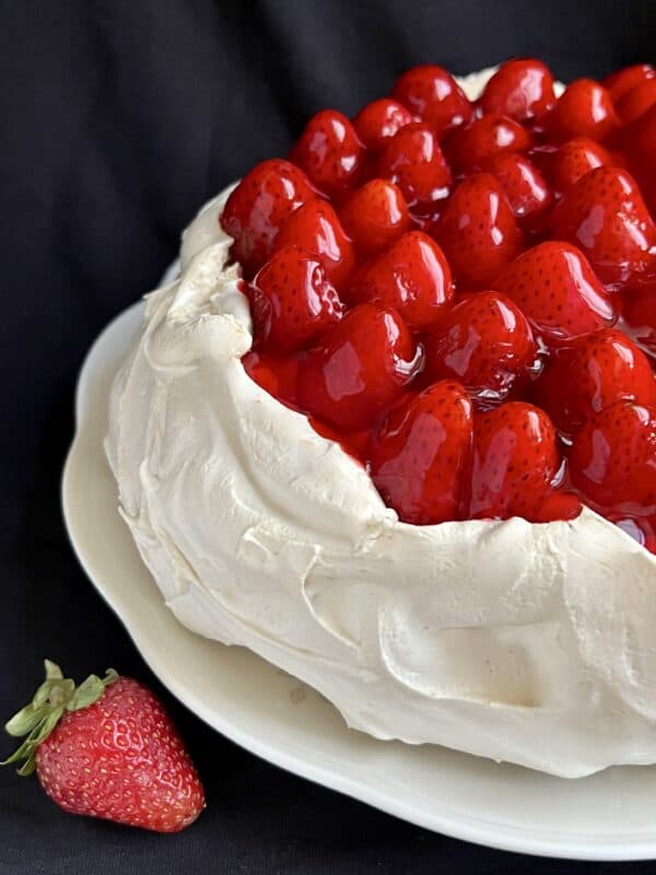 Strawberry dessert with meringue and strawberries