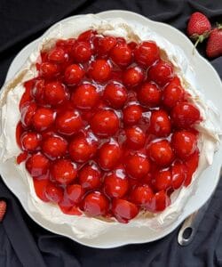 overhead view of strawberry dessert