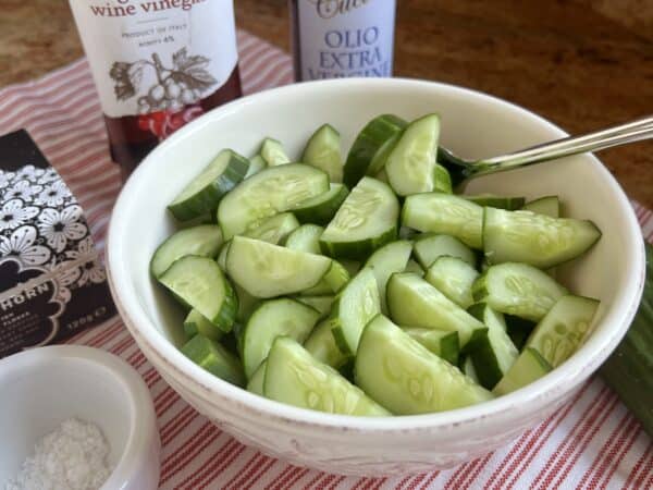 cucumber slices in a bowl