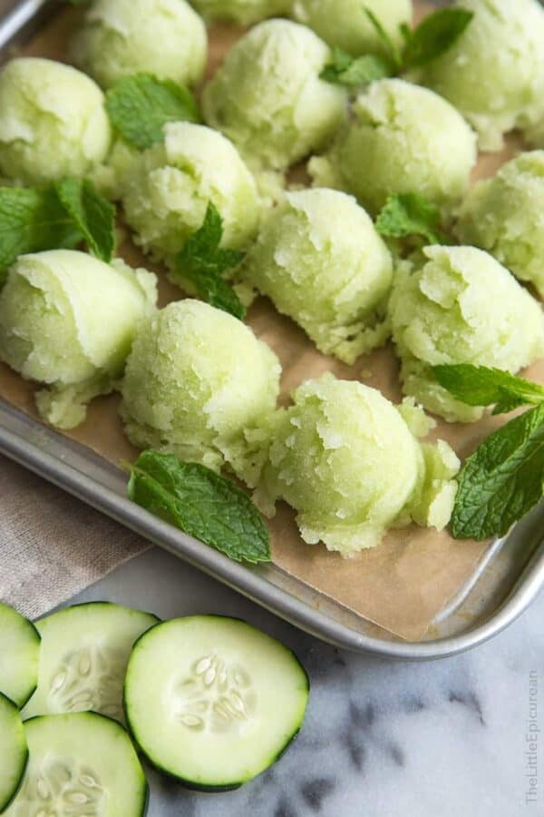 scoops of cucumber sorbet