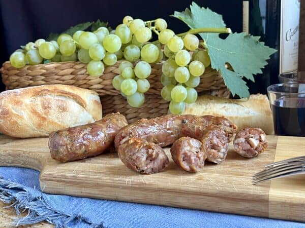 cotechino and bread and grapes
