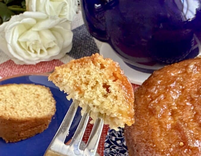 piece of orange marmalade cake on a fork