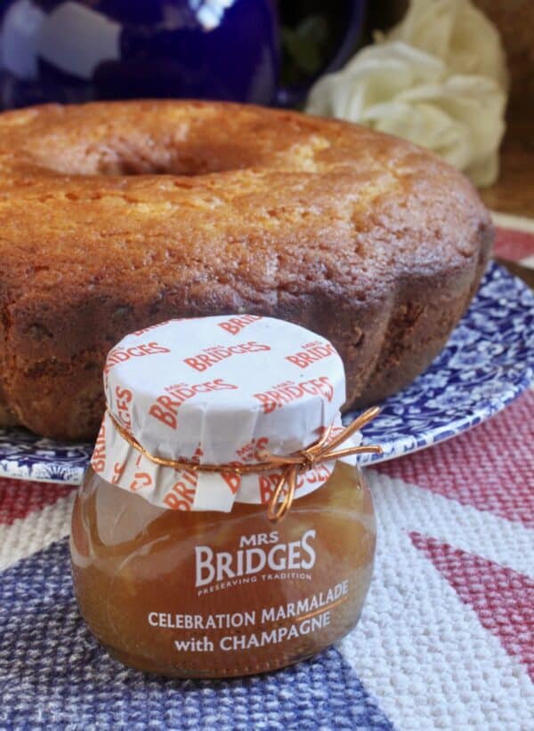 unglazed cake and jar of Mrs Bridges orange marmalade
