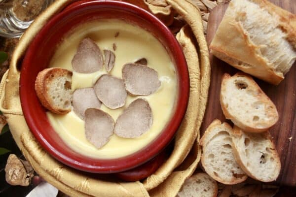 serving truffle fondue and bread