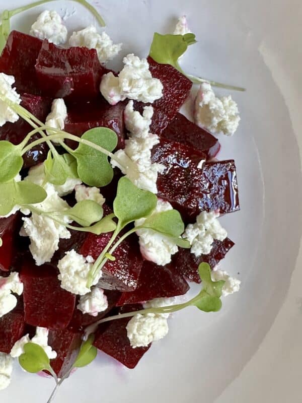 Beet and goat cheese salad up close