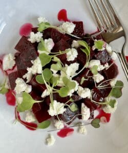 beet and goat cheese salad with microgreens