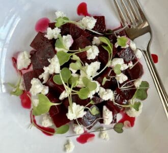 beet and goat cheese salad with microgreens