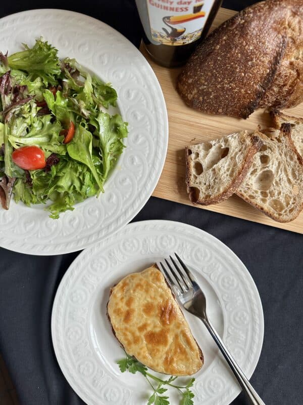 overhead shot Welsh rarebit meal