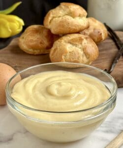 pastry cream with choux buns and vanilla beans