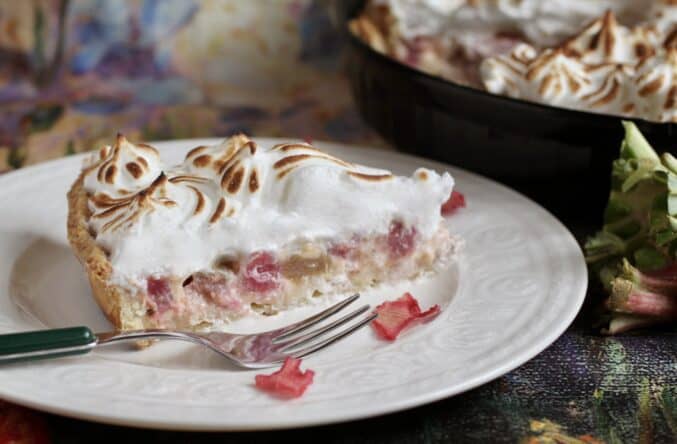 slice of rhubarb tart on a plate