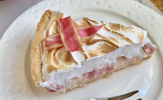 slice of rhubarb meringue tart