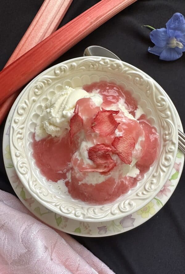 rhubarb sauce on ice cream