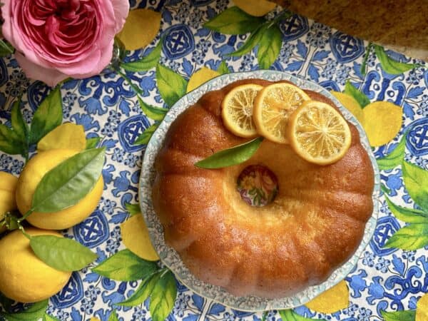 overhead view of Meyer lemon cake