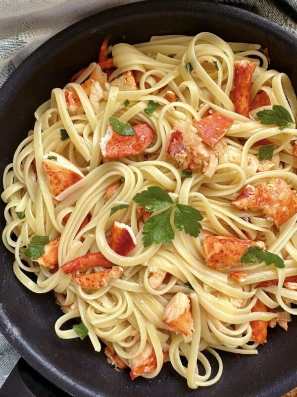 lobster fettuccine pasta overhead 