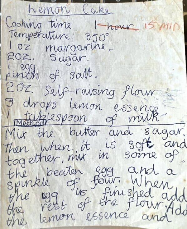 lemon cake handwritten recipe 7 years old