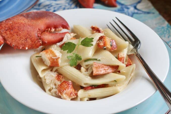 lobster pasta in a bowl