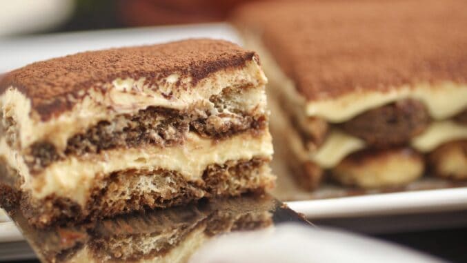 tiramisu on a spatula