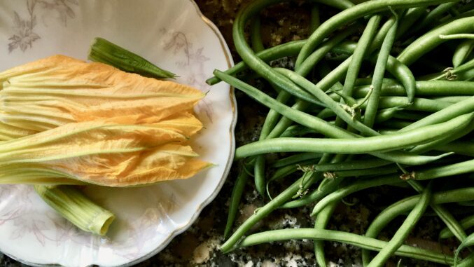 zucchini blossoms and beans