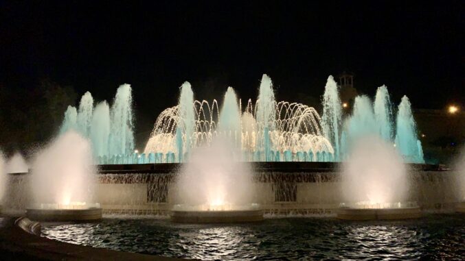 The magic fountain in white and blue.