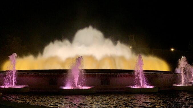 magic fountain in pink and yellow