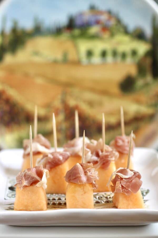 skewers of prosciutto with melon