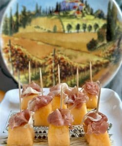 skewers of prosciutto with melon