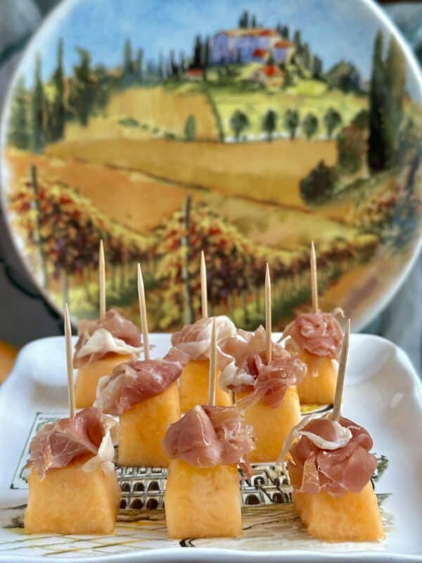 skewers of prosciutto with melon