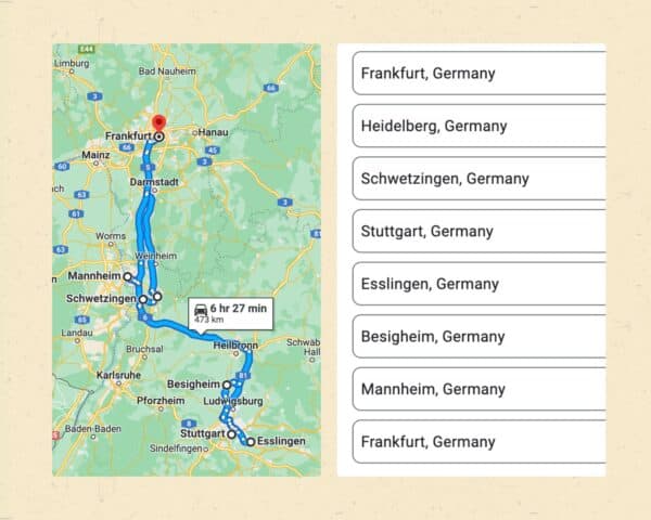 map of tour of sw Germany