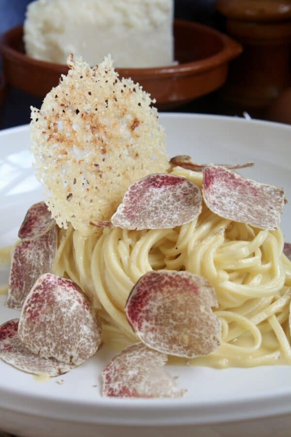 white truffle pasta with a Parmigiano Reggiano crisp