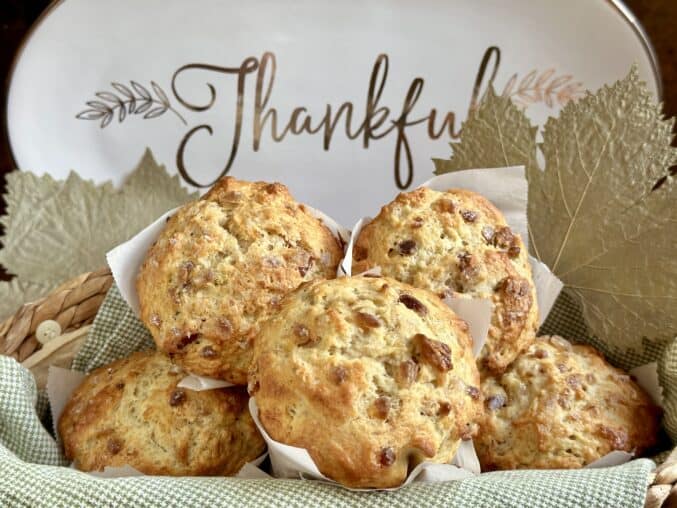 muffins with thankful platter in background