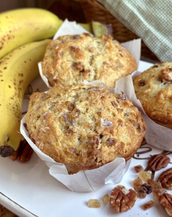 banana nut muffins with bananas and nuts