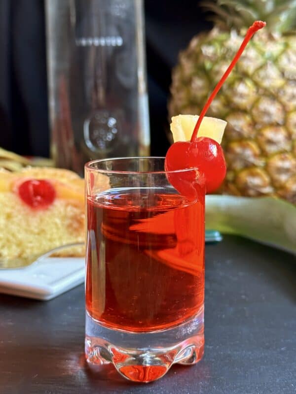 pineapple upside down cake shot with pineapple and cake