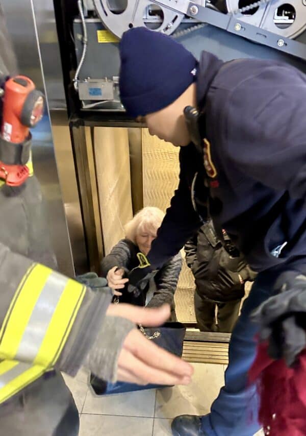 being rescued from an elevator