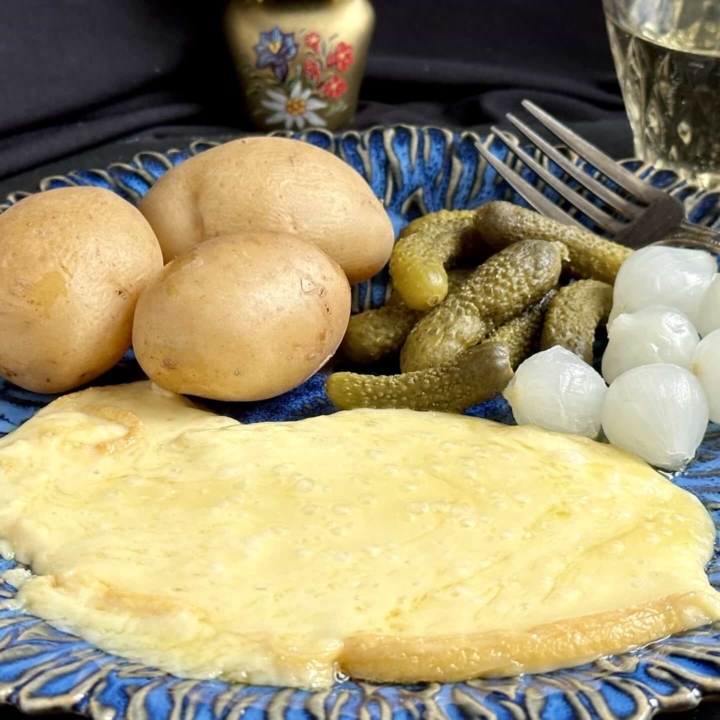 raclette with potatoes and pickles