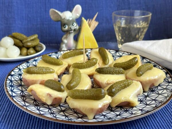 raclette potatoes on a blue plate