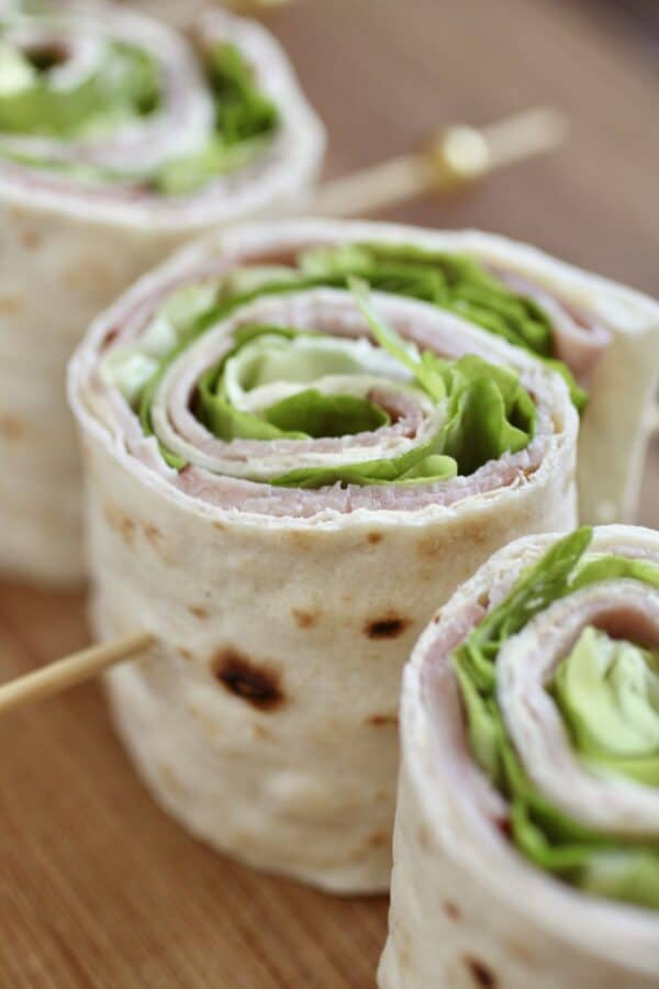 butter, ham and lettuce pinwheel sandwiches