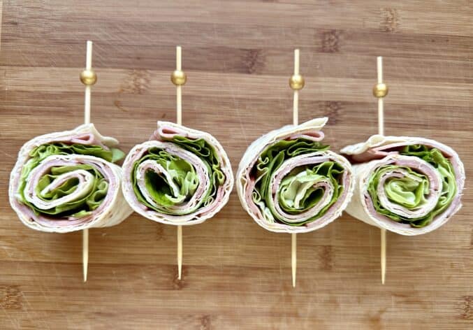 butter, ham and lettuce pinwheel sandwiches
