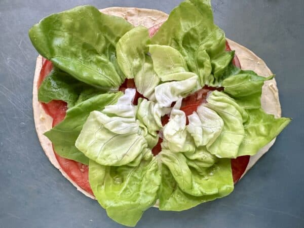 tomato, ham and lettuce tortilla pinwheel