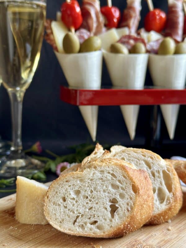 bread, bubbly and antipasto cups