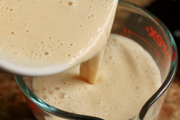 pouring batter into a jug