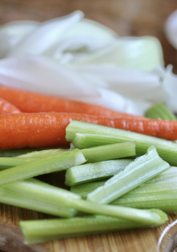 sliced celery, carrot and onion