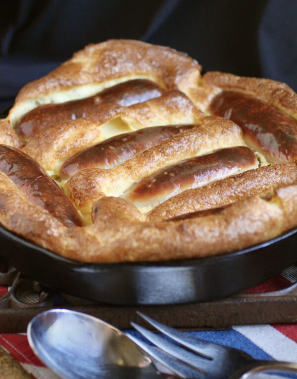 toad in the hole in a cast iron skillet