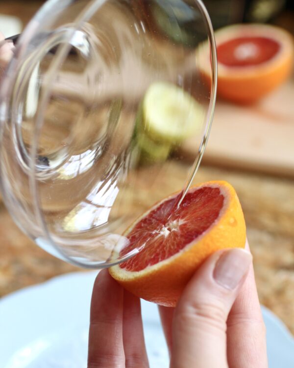 rimming margarita glass with blood orange