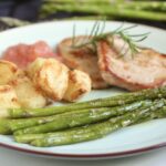 pan fried asparagus with potatoes and pork