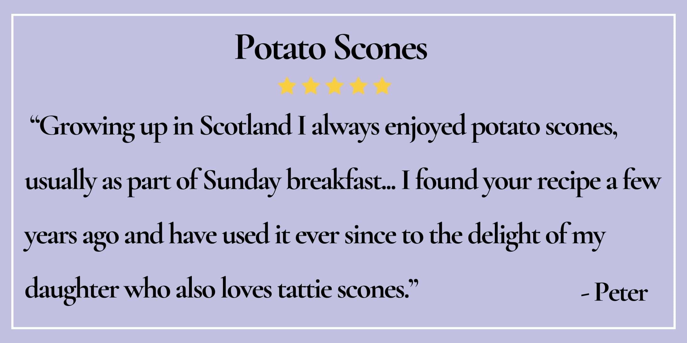 Text box with paraphrase: I grew up in Scotland... I found your recipe a few years ago and have used it ever since. -Peter