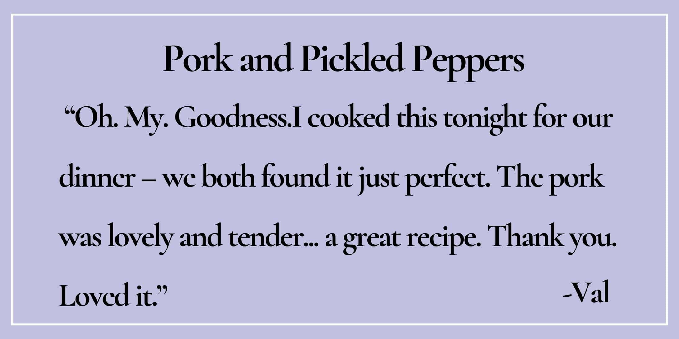 text box with paraphrase: The pork was lovely and tender... a great recipe. Thank you. Loved it. -Val