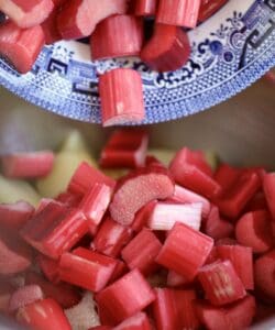 rhubarb going into apples