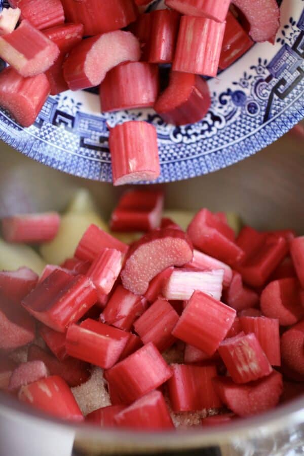 rhubarb going into apples