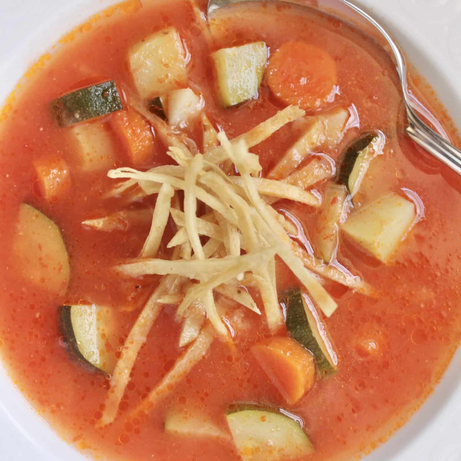 overhead easy tortilla soup in a bowl